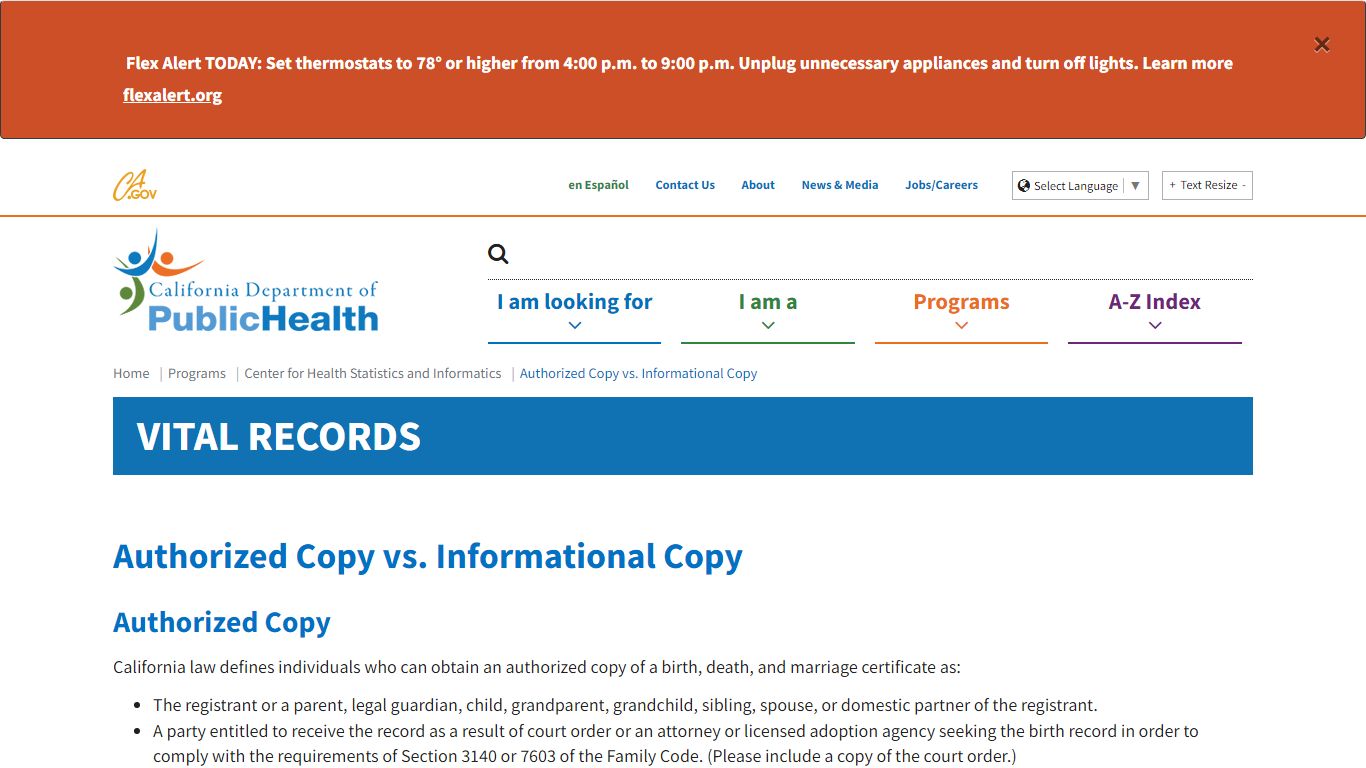 Authorized Copy vs. Informational Copy - California